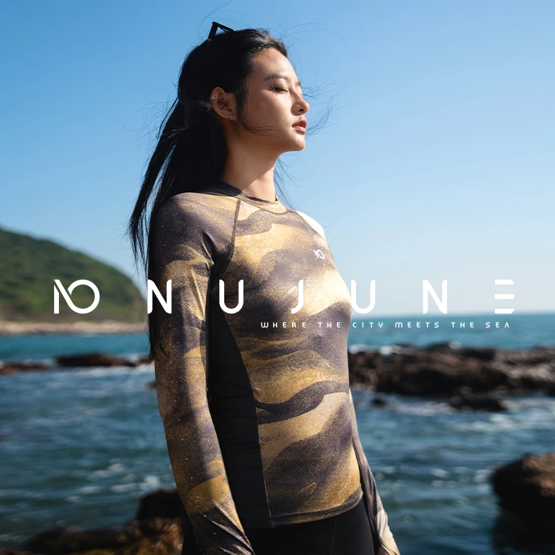 

Nu-June Women's Rashguard Set Long Sleeve Quick Dry UV Protection Swimsuit Top with Shorts Beach Surf Swimwear Diving Suit