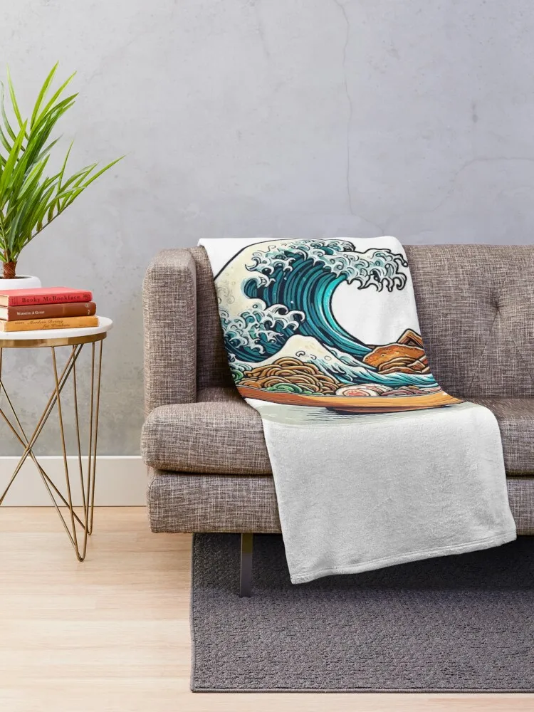 Blue Wave Noodles (inspired by The Great Wave off Kanagawa by Hokusai) Throw Blanket Polar Softest Blankets