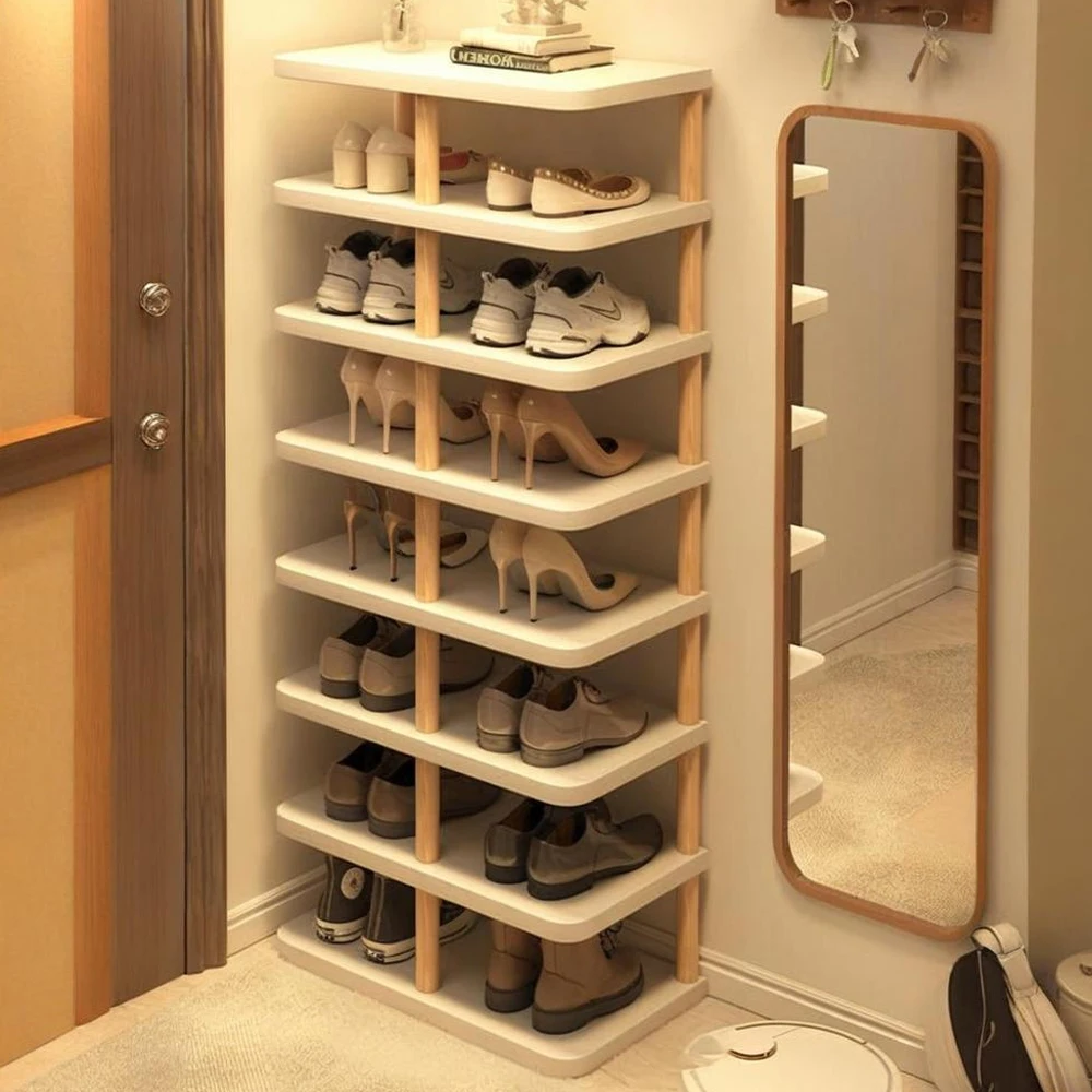 Vertical Walnut Shoe Storage Rack Organizer