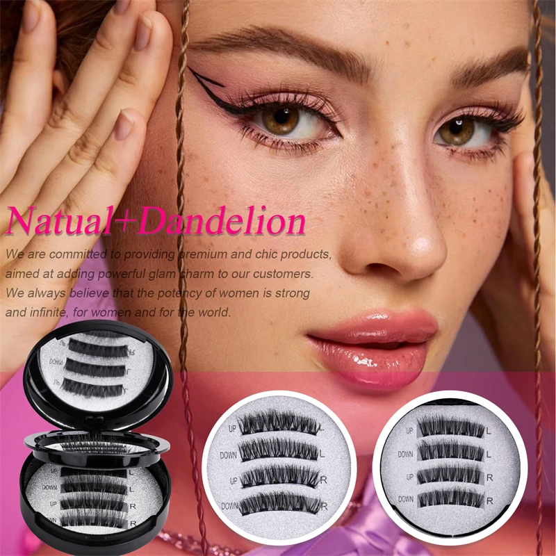 2-Pair Black Stem Magnetic False Eyelashes Set Thick European & American Style with Powerful Magnetism for Eyelash Clips