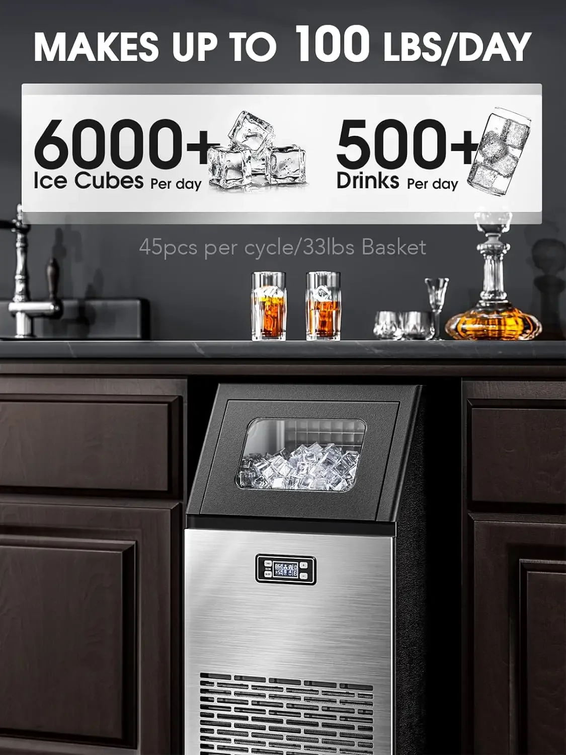 Joy Pebble V2.0 Commercial Ice Maker,100 lbs,2-Way Add Water,Large Ice Maker Self Cleaning,Ice Machine with 24 Hour Timer