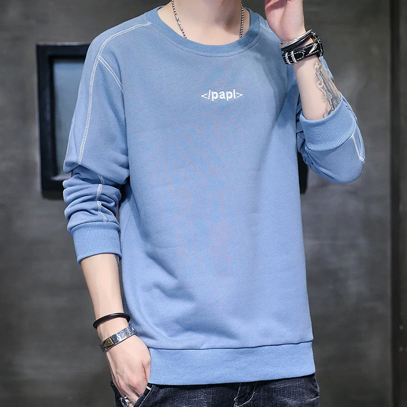 Round collar men's spring and autumn style sweater loose jacket casual undershirt lettering pattern long-sleeved sweater