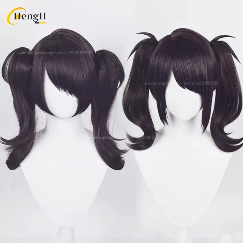 In Stock Synthetic Anime Rain Ame Cosplay Wig Black Double Ponytail Wig Ame-chan Heat Resistant Hair Party Woman Wigs + Wig Cap