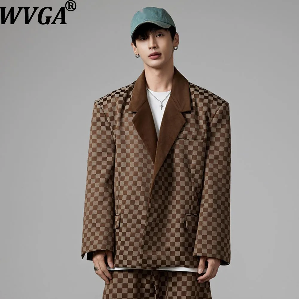 

WVGA Spring Autumn New Men's Tide Elegant Plaid Trendy Turn-Down Collar Blazers Niche Chic Casual Wide-Leg Suit Pants Ins W13436