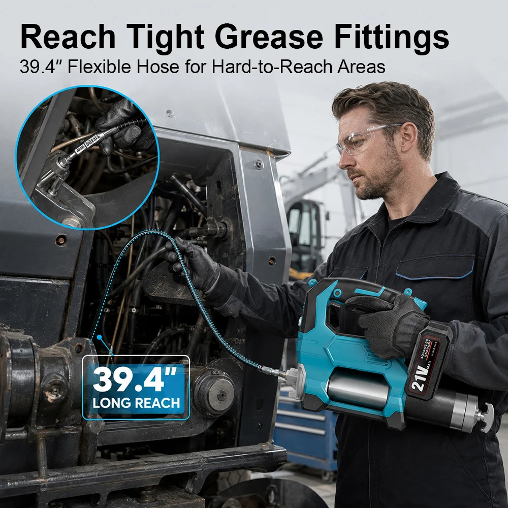 SIHAO 12000PSI Electric Grease Gun Kit Cordless Brushless High Pressure Greasing Machine Oil Tool Set 39.4" Flexible Hose view 5