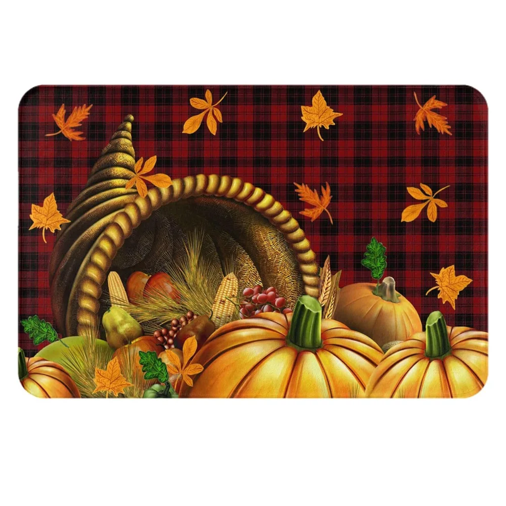 Fall Pumpkin Maple Leaves Carpet Autumn Kitchen Bathroom Non-slip Floor Mat Laundry Balcony Hallway Rug Thanksgiving Decorations