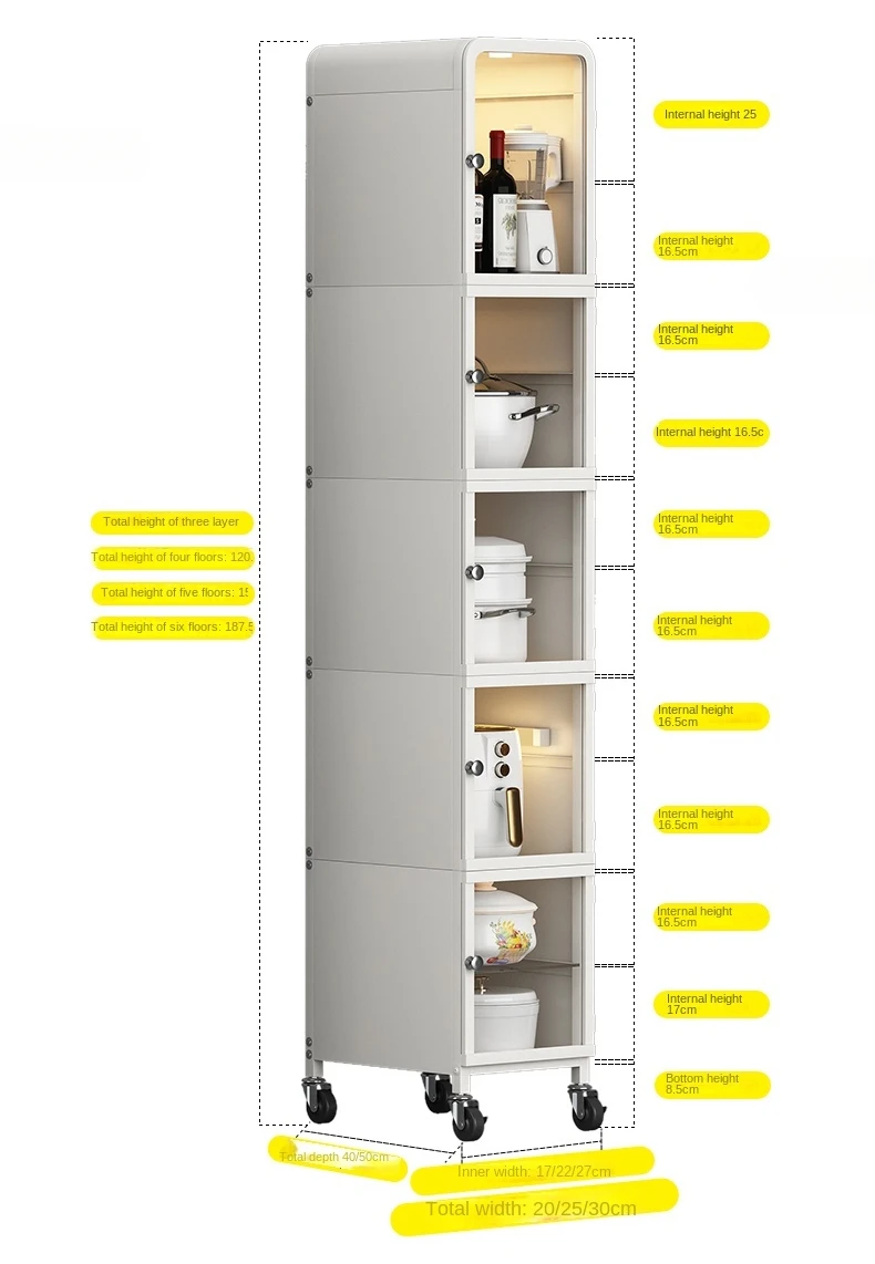 Kitchen rack floor-to-floor multi-storey 20cm small refrigerator side storage ultra-narrow seasoning locker against the wall.