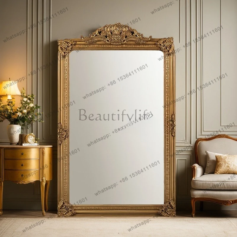 PG American vintage full-length mirror, French carved floor-length European villa wall-mounted dressing mirror