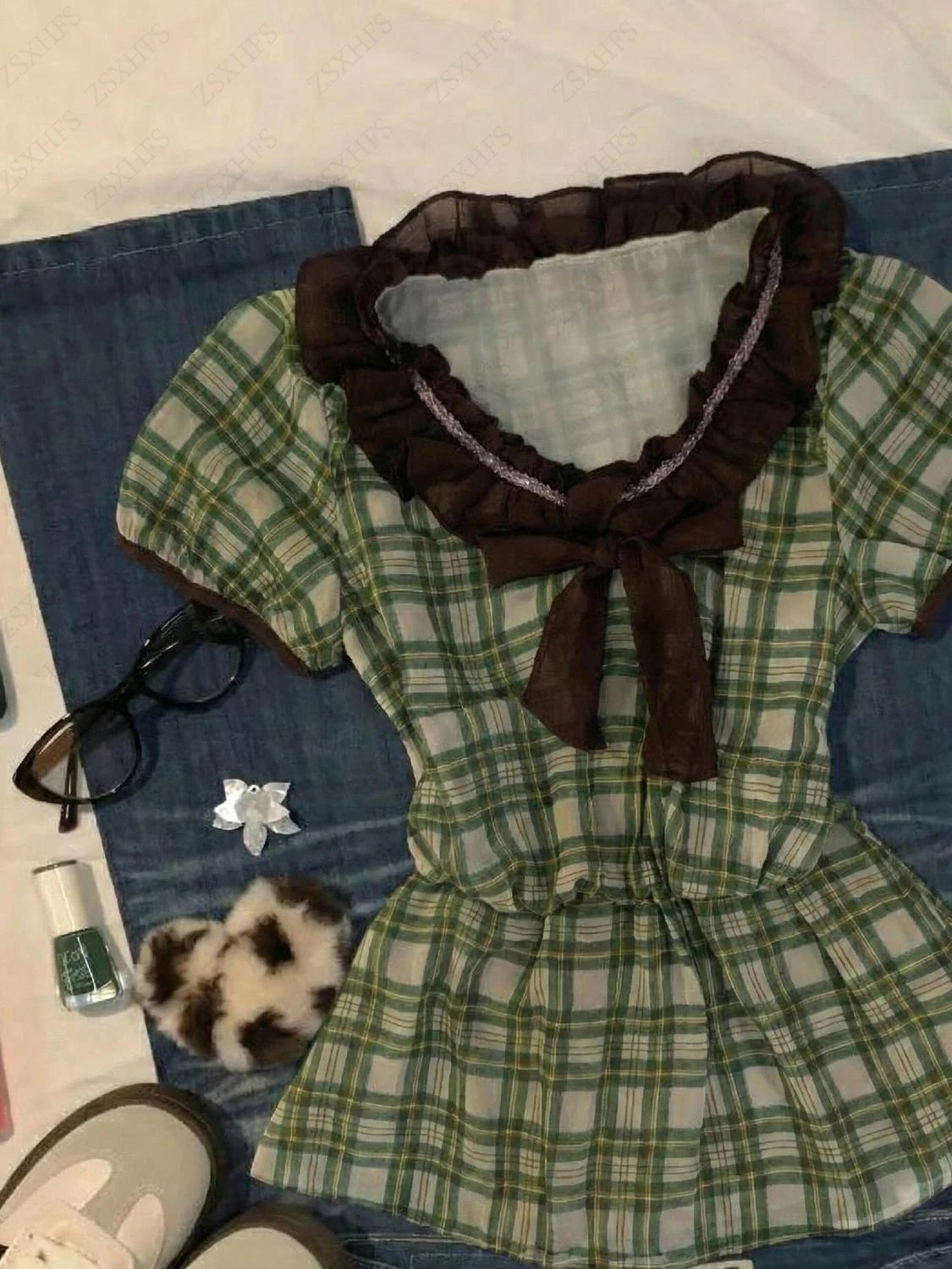 Süße Mädchen Grid T Shirts Frauen Kawaii Kleidung Spitze Rollrand Sexy Harajuku Tops Kokett Streetwear Ästhetischen Crop Tops