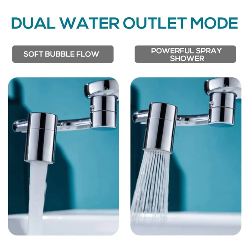 1080 Degree Rotating Faucet Extender Metal U Shaped Robotic Arm Universal Dual Model Splash-proof Filter Faucet Home Bathroom