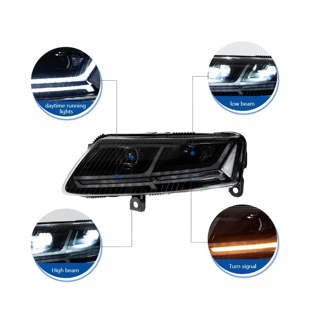 For For 08-11 Audi A6 C6 Modified Q7 Headlight Assembly LED Daytime Running Lights Flowing Turn Signal Laser 12V