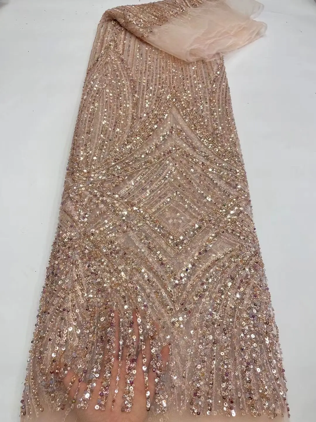 

High Quality Nigerian Tulle Lace Fabrics ZH-1308266 Beaded sequins Mesh African Lace Fabric Bride French Net Lace Fabric