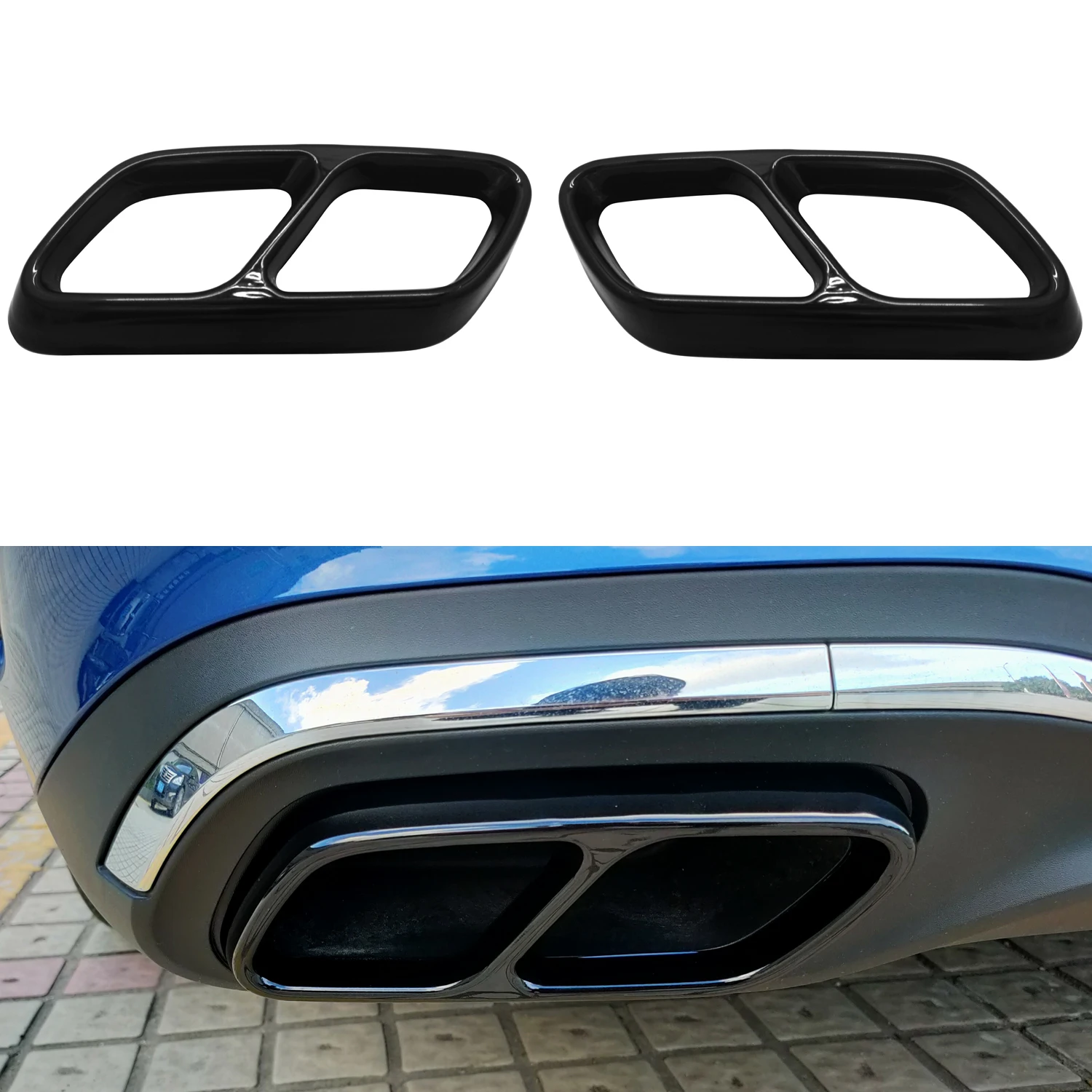 for Mercedes Benz C Class W206 2022 2023 Exhaust Tips Cover Trim Overlay Stainless Steel 2pcs, Only Fit AMG Line