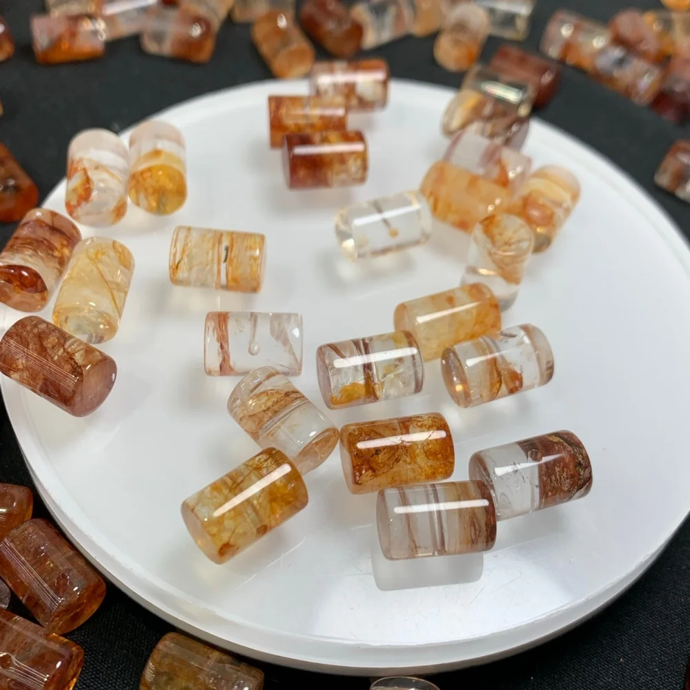 12mm 10pc Natural Red Hematoid Quartz Column Beads Red Phantom Crystal Tube Loose Stone DIY Bracelet Earring Making