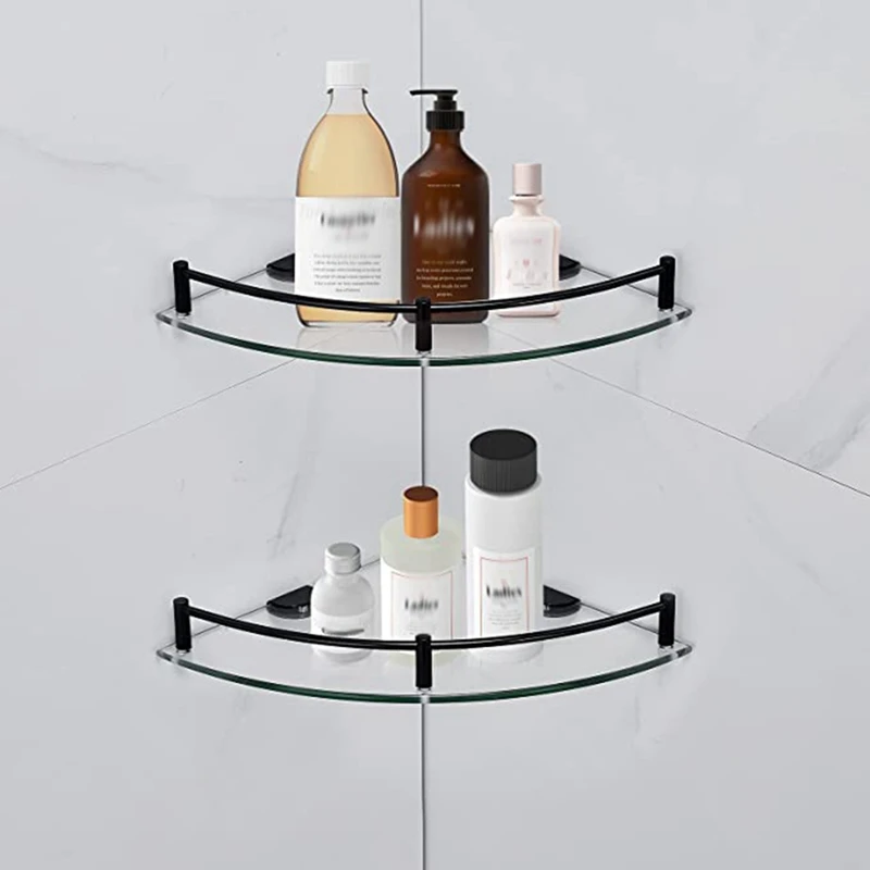 Bathroom Shelves, 2-Tier Bathroom Glass Corner Shelf Wall Mounted ,Tempered Glass Shelf For Storing Shower Gel/Soap