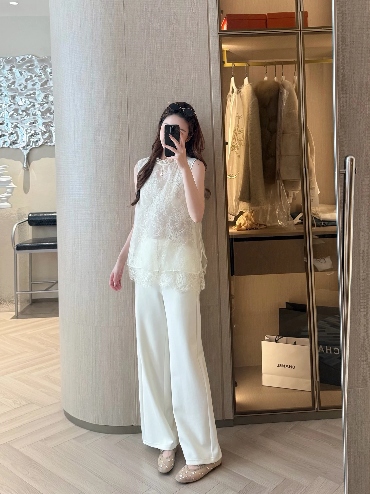 

YUYU WANG Spring 2026 Elastic Waist Wide Leg Pants Loose Casual Straight Leg Trousers Breathable Comfortable Polyester Blend