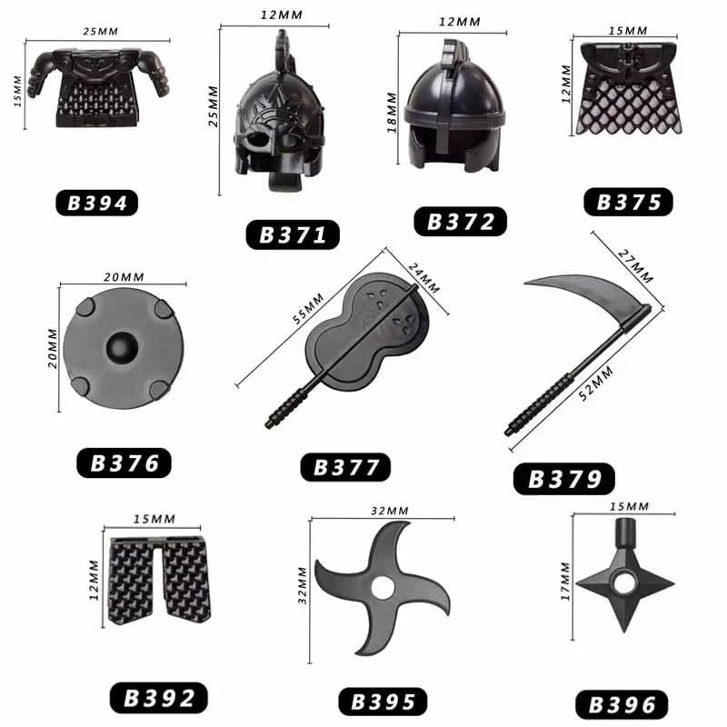 MOC Medieval Military Building Blocks Rohan cavalry Waffen Accessories Knights Soldiers Helmet Armor Spear Sword Sickle Bow Toys