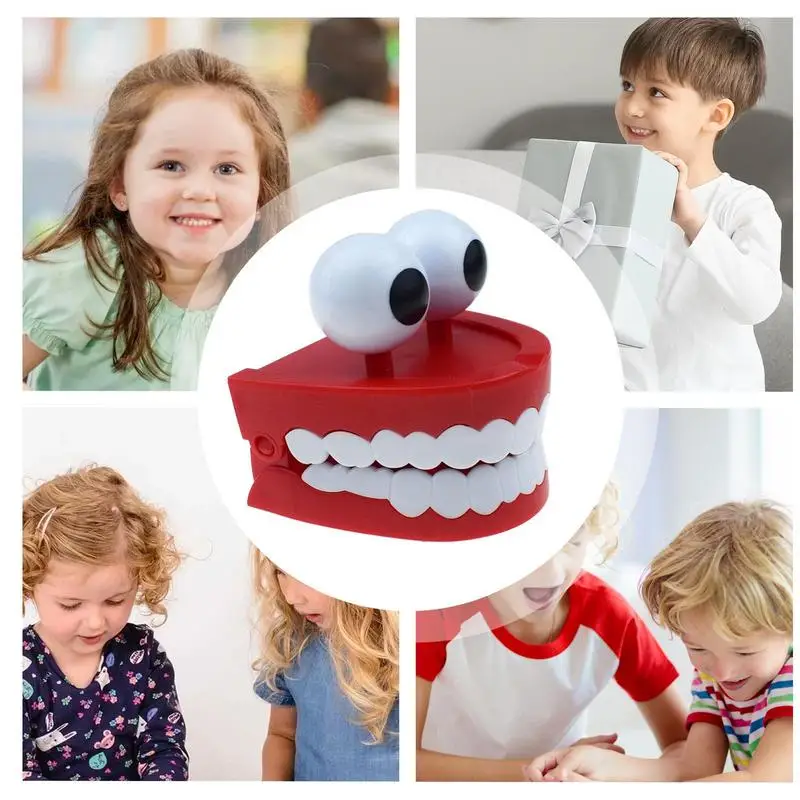 Wind up Chomping Teeth Wind up Toy Chatter Teeth with Eyes Family Friends Interaction Toy Novelty Tabletop Ornament Gag Joke for