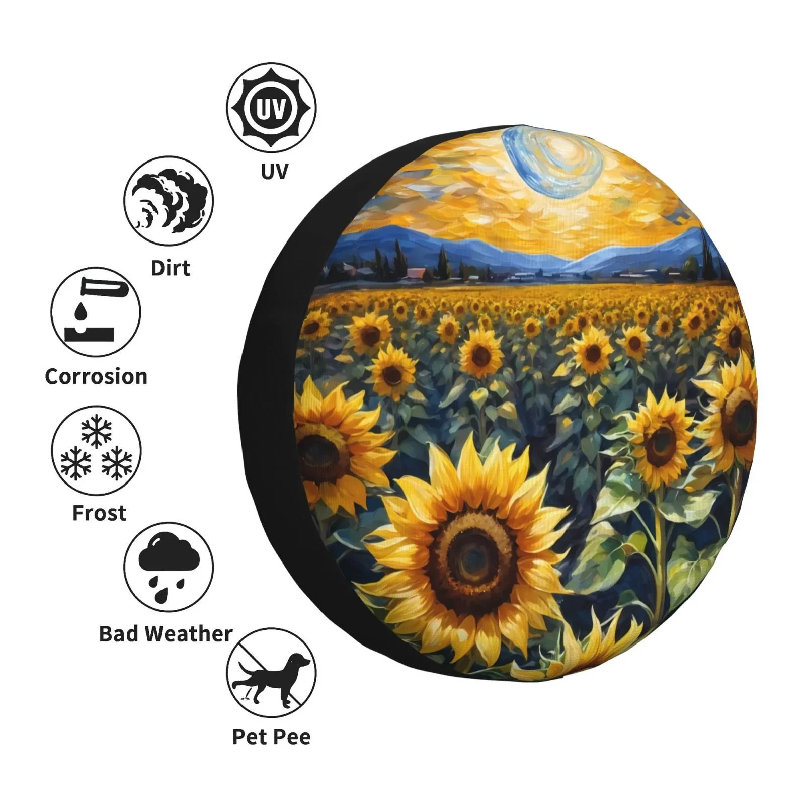 Starry Sky Sunflower Tire Cover Polyester Wheel Protector Trailer RV SUV Camper Spare Wheel Cover