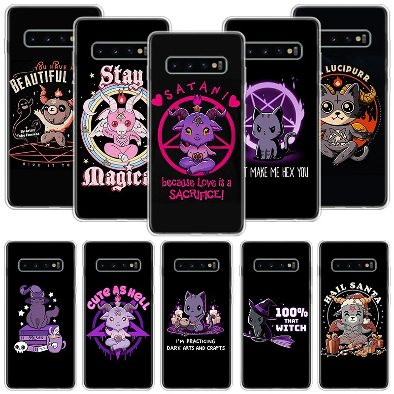 Cute Hell Hail Satan Evil Cat Phone Case For Samsung Galaxy S24 S23 S22 S21 S20 Ultra S20 FE S10 Plus S9 S8 + Fundas Cover Coque