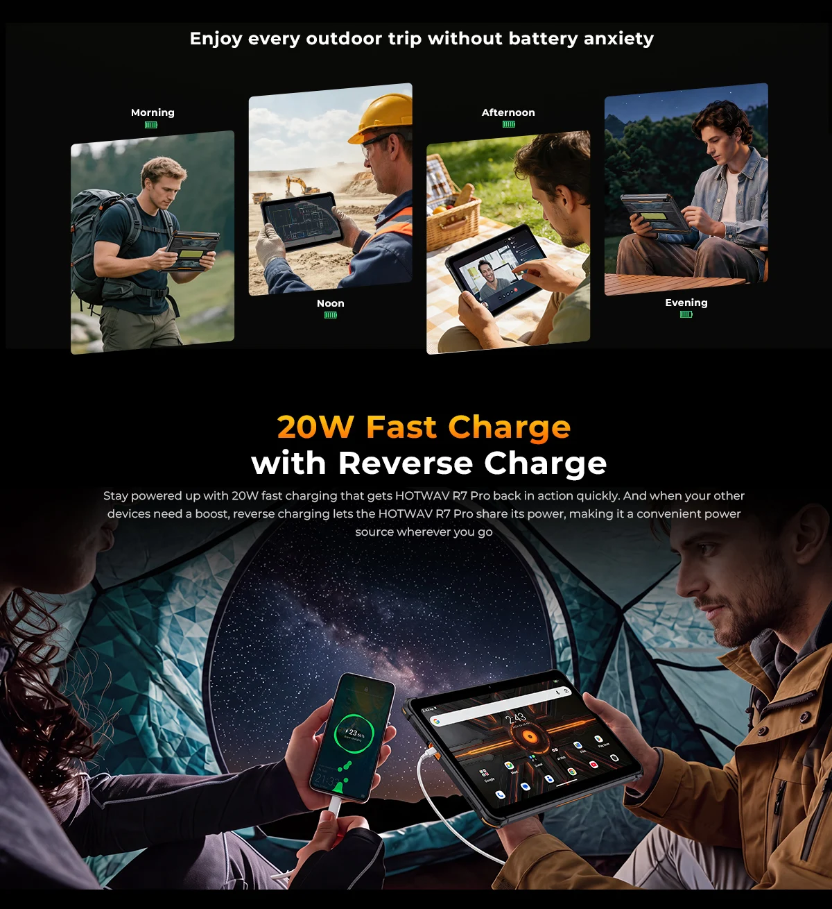 HOTWAV R7 Pro 10.1'' HD 120Hz Display 1080P Rugged Tablet 15600mAh Massive Battery 20W Fast Charging Android 16 Super Camping Light Pad 8GB RAM 256GB ROM 20MP + 5MP Camera Self-Developed AI Toolset Octa-core Tablet PC With Flexible Aluminum Stand
