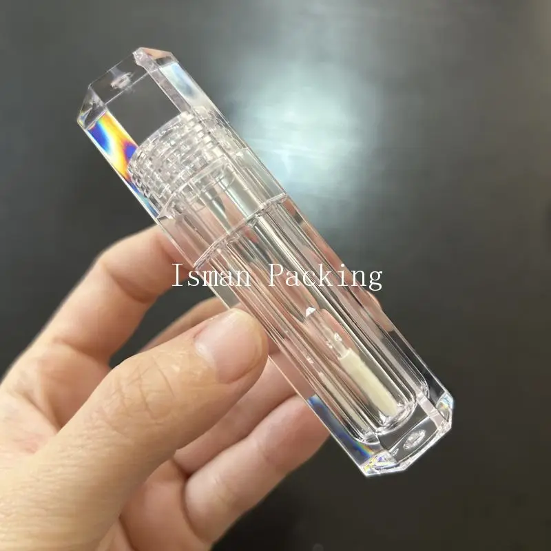 50 szt. pustych, unikatowych sześciokątnych, przezroczystych kryształowych flakoników na błyszczyk do ust, pojemniki na grube płynne szminki z pędzelkiem, 5 ml