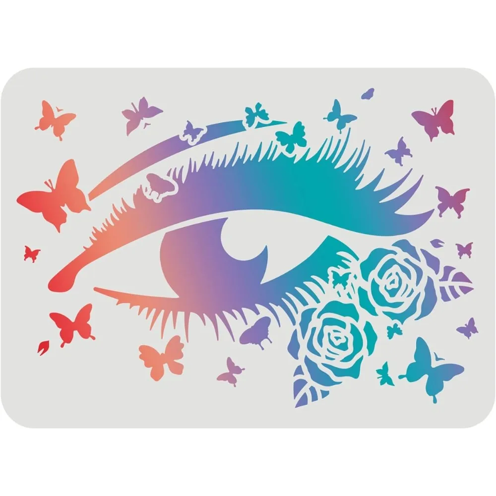 Eye Stencil for Painting 11.7x8.3inch Reusable Beauty Eyes Drawing Stencils Butterfly Stencil Rose Stencil for Painting on Wood