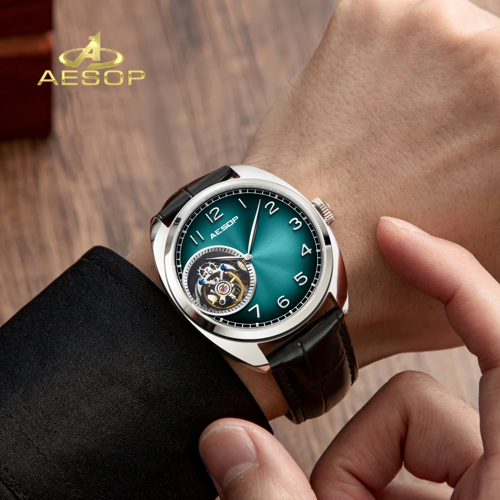 AESOP 7056 Real Flying Tourbillon Movement Watch Brand For Men Skeleton Mechanical Luxury Watches Waterproof Wristwatches 2023 A