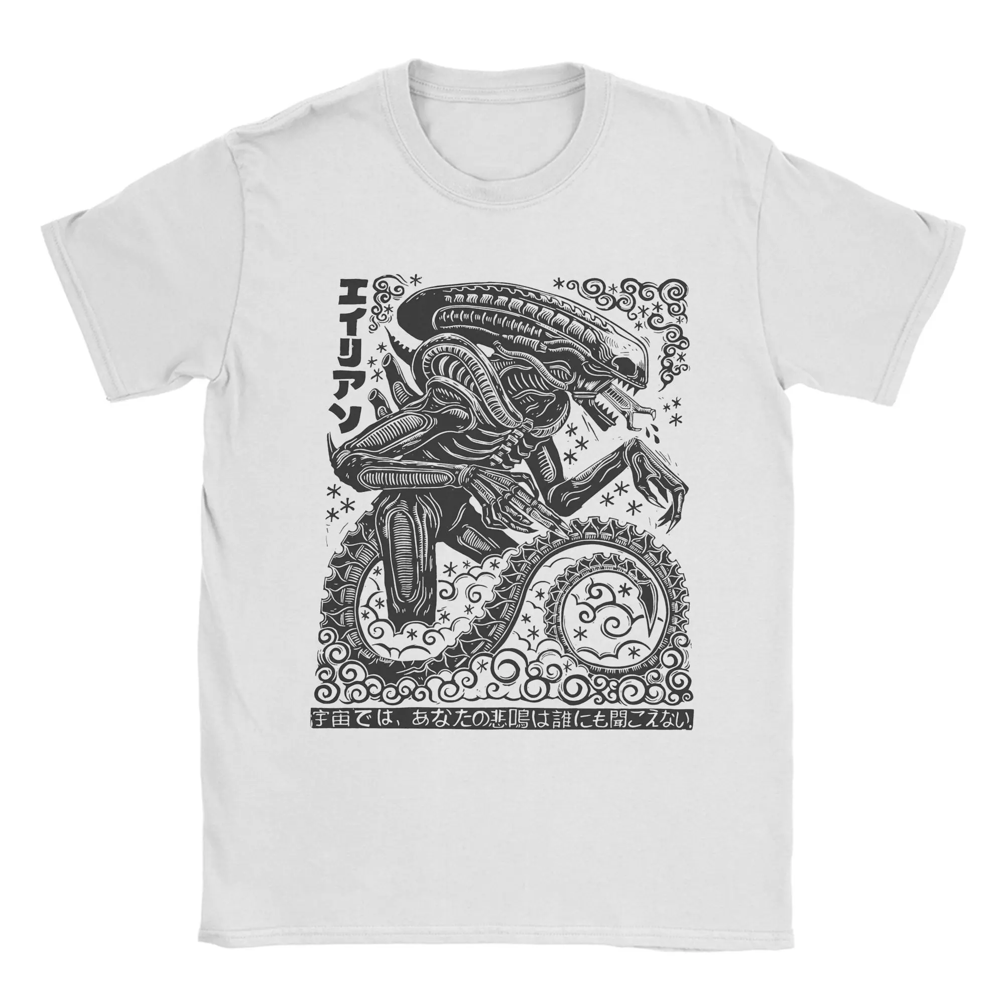 Fashion Xenomorph Linocut Alien Movie T-Shirt Men Crewneck Pure Cotton T Shirt  Short Sleeve Tee Shirt Printed Clothing