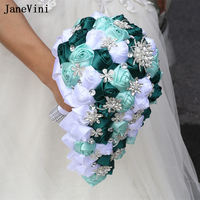 JaneVini-Bouquets de Luxe en Cascade de Clip Vert Foncé, Fleurs Artificielles pour Patients, Accessoires de Mariage pour la Mariée