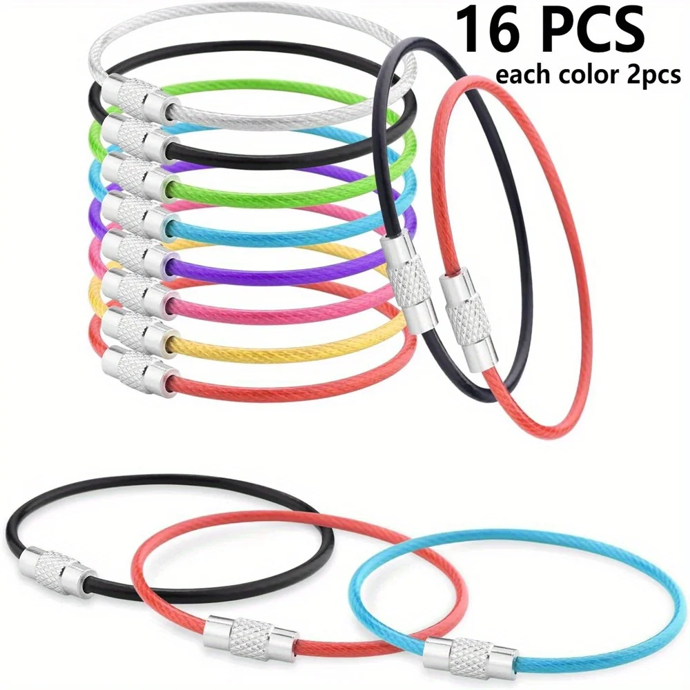 16pcs Stainless Steel Keychain Loops Coated Wire 6 Inch Large Key Rings for Luggage Tags Keyring Cable Key Chain