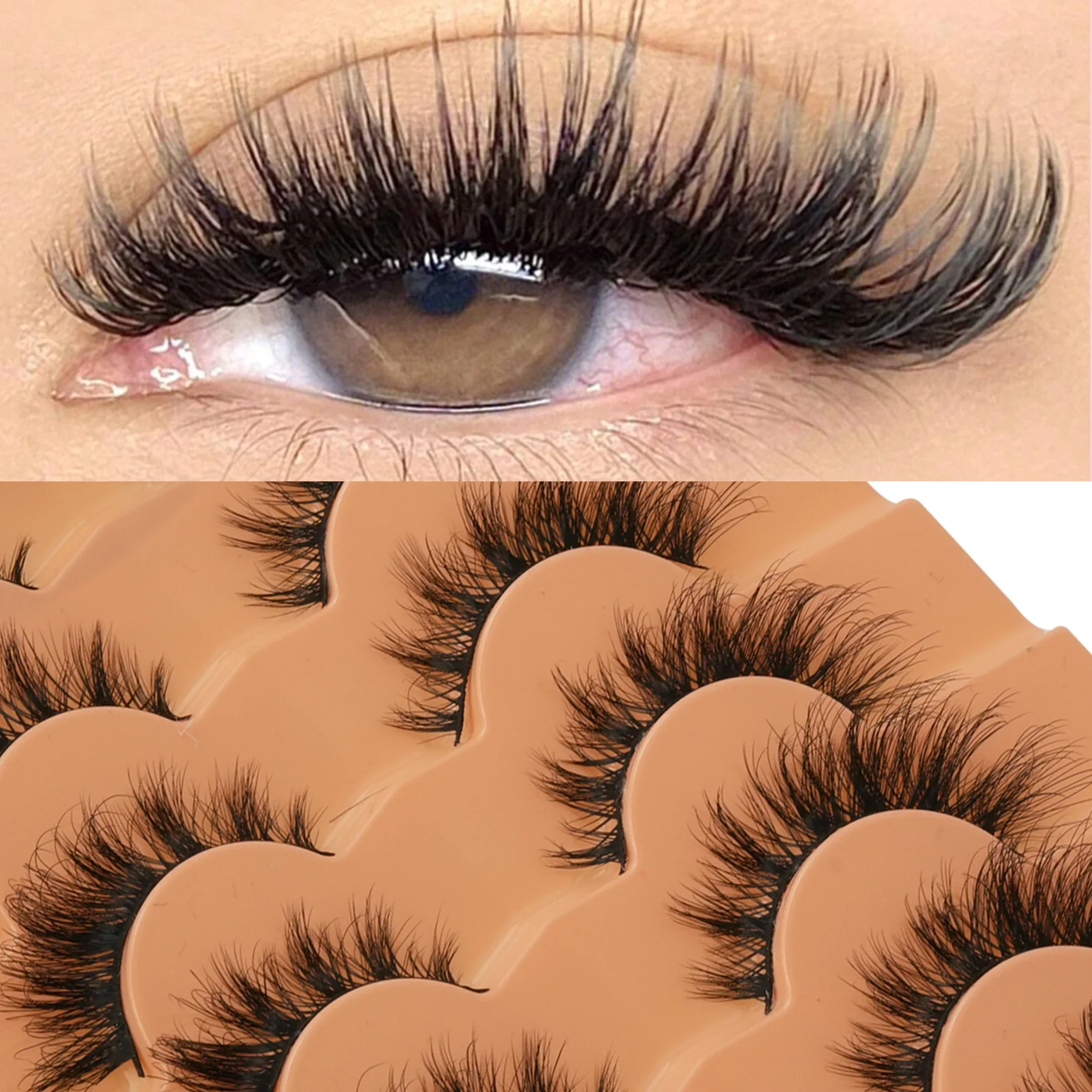 7Pairs Russian Volume False Eyelashes, 3D Dramatic Fluffy Wispy Strip Lashes, Faux Mink Reusable Fake Eyelashes For Party Makeup