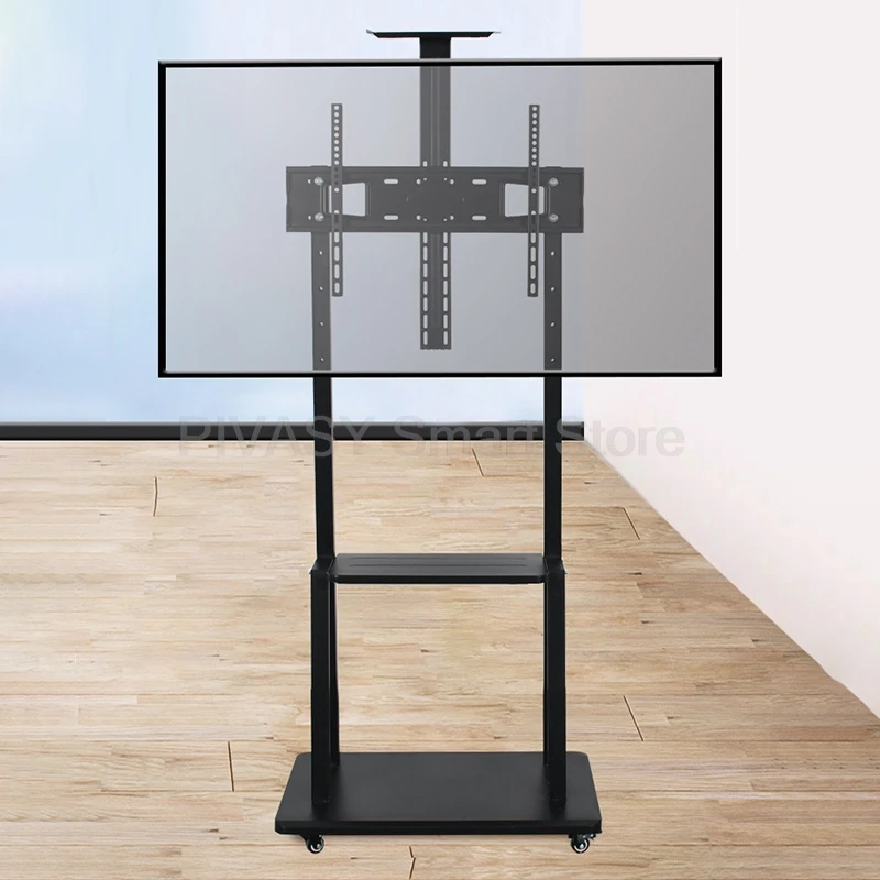 حامل تلفزيون متنقل الكل في واحد رف تلفزيون أرضي للمؤتمرات البث المباشر عربة عرض المحرك لحمل 32-70 بوصة من الفولاذ المدلفن على البارد 80 كجم
