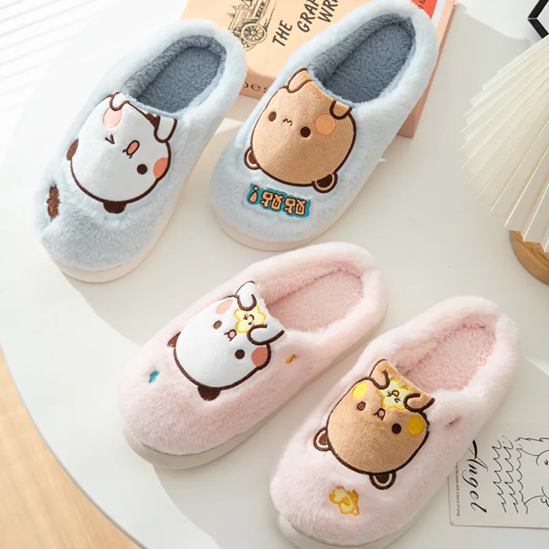 Cartoon Yier Mitao Panda Bubu Dudu Plush Slipper Cute bear Warm Thickened Slipper PVC Nonslip Kawaii Winter Home Slipper