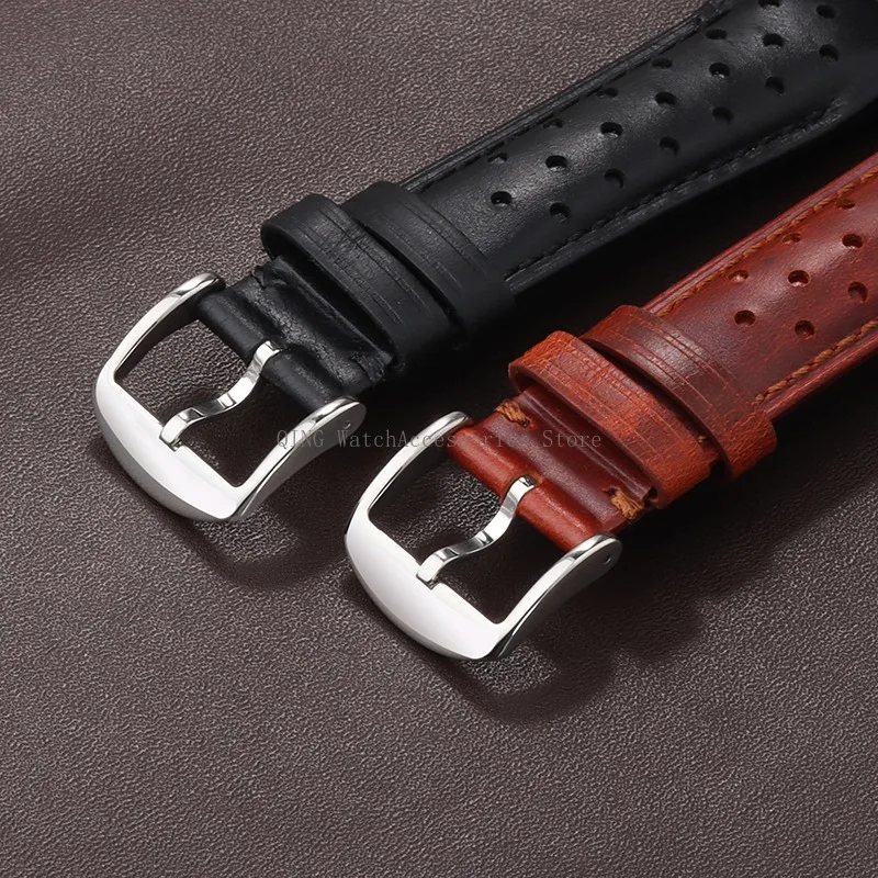 Genuine Leather Strap Retro Oil Wax Leather Watchband Curved End Universal Cowhide Bracelets Women Men Sport Wristband 20mm 22mm image 5