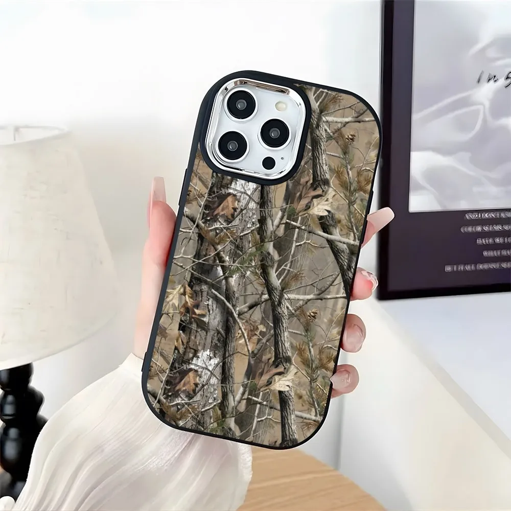 Realtree Real Tree Camo Phone Case Plating Camera Oval Soft Silicone For IPhone 16 15 11 12 13 14 Pro Max Thicken Candy Color