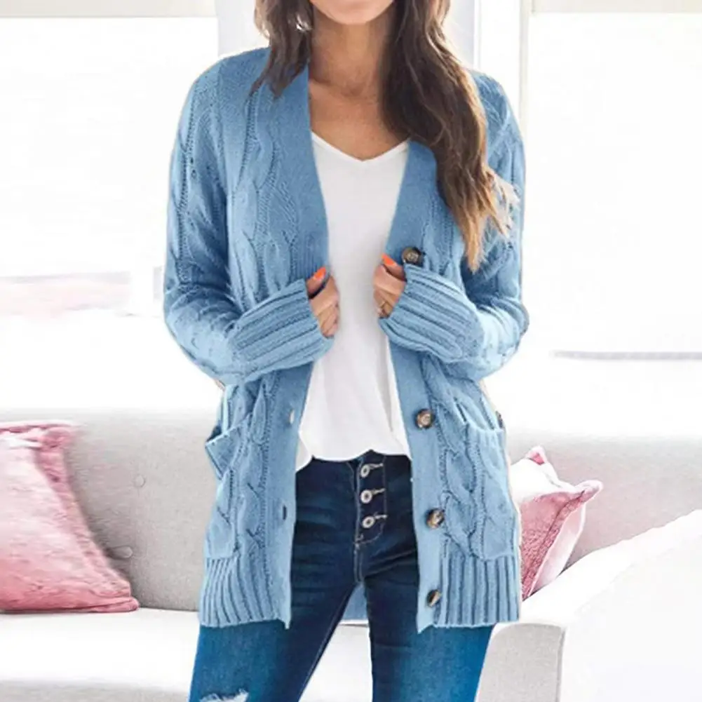 Women's Solid Color Cable Knit Cardigan Sweater
