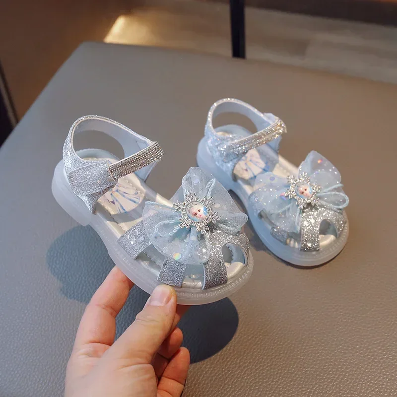 Disney Frozen ELSA Baotou Girls Sandals Crystal Princess Shoes Summer New Children's Shoes Soft Sole Non-slip Baby Casual Shoes