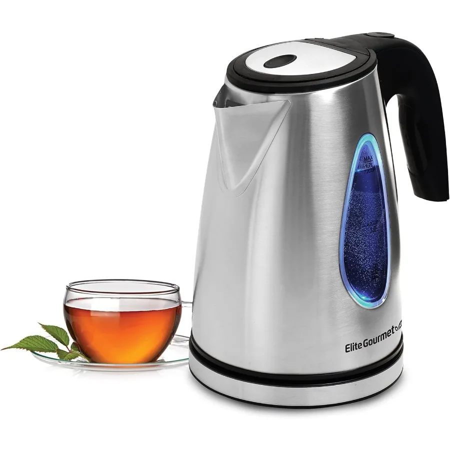 Electric Kettle 1.7L Stainless Steel Cordless 360 Base Stylish Blue LED Interior Auto Shut-Off Quick Boil for Tea