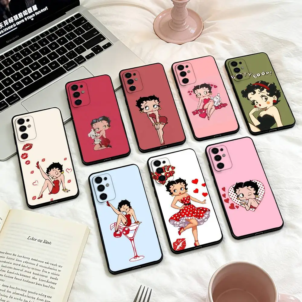 B-Betty boop Capa de telefone para Samsung S 25,24,23,22,30,21,10,9,Ultra,Plus,Lite,FE,4,5 G Capa preta macia