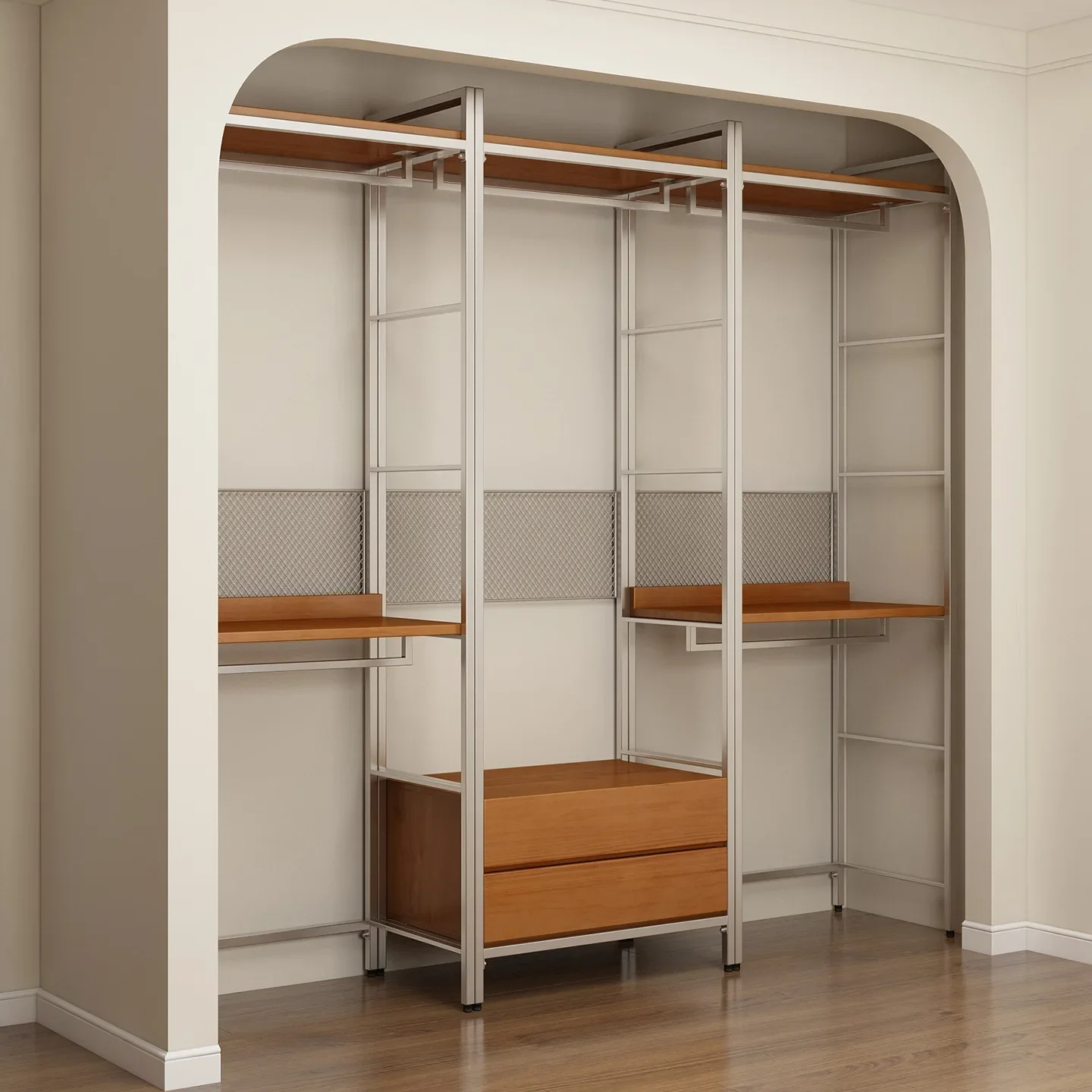 Metal wardrobe full solid wood bedroom household wrought iron steel frame structure corner cloakroom