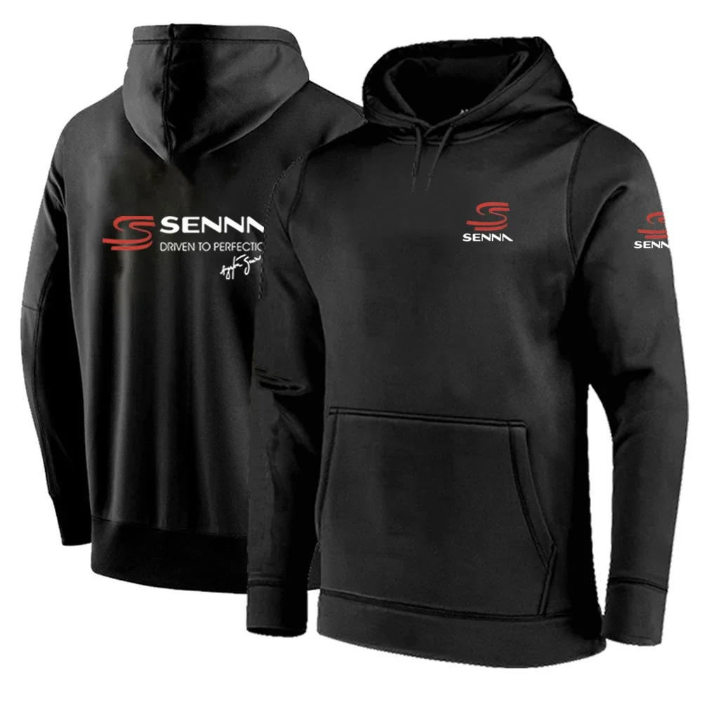 

2024 Spring Autumn Men's Ayrton Senna Logo Printing High Quality Cotton Fashion Solid Color Casual Loose Hooded Pullover Hoodies