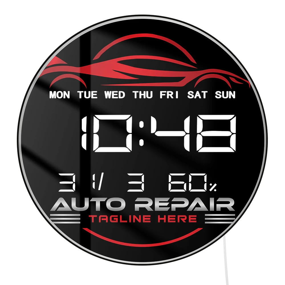 

Авторемонт автомобиля Сервис Гараж Светодиодные цифровые настенные часы с температурой календаря Автоматическое затемнение Электронные часы формата 12/24 часа