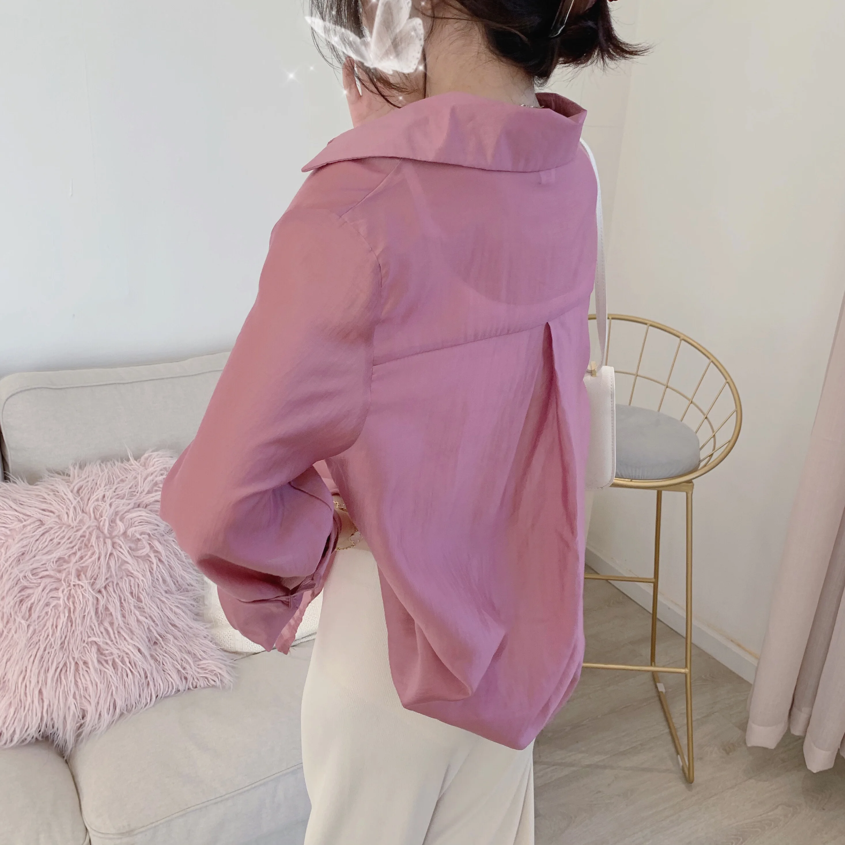 

Женская шифоновая блузка с длинным рукавом, свободного кроя, средней длины, универсальная, с защитой от солнца, тонкая, для повседневной носки, в корейском стиле, с квадратным воротником