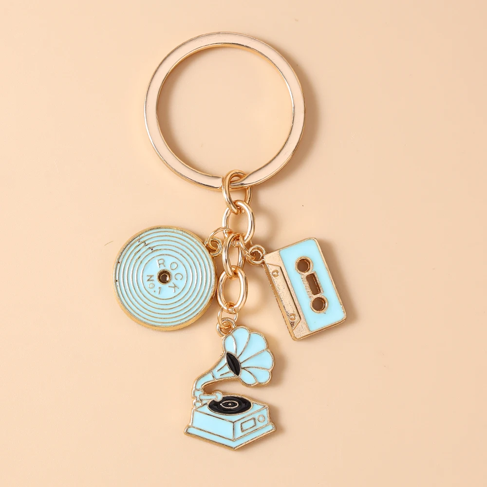 Aihua Niedlicher Musik-Radio-Grammophon-Kassetten-Schlüsselanhänger, Musik-Serie Schlüsselring für Frauen und Mädchen, Handtaschenanhänger, DIY-Schmuckgeschenke – Detail 13