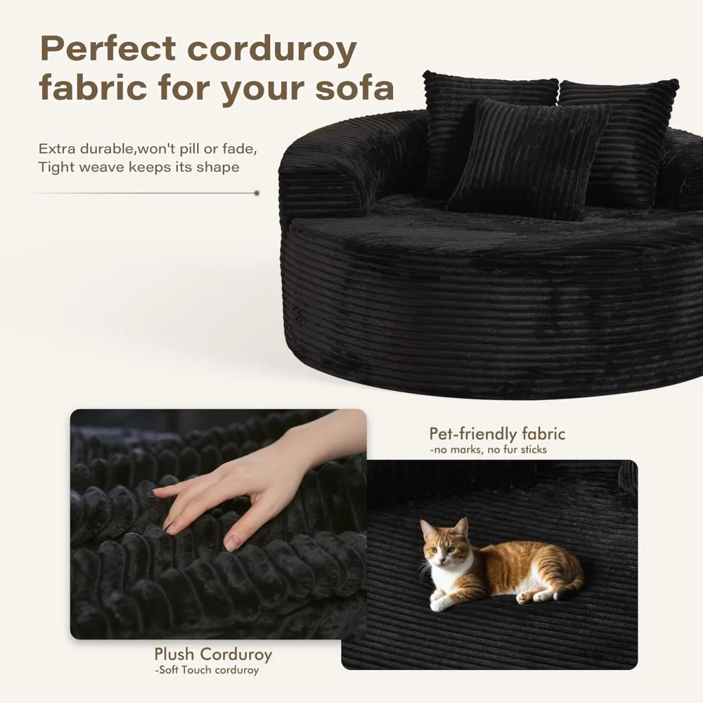 كرسي صالة كبير الحجم مستدير كبير الحجم، سروال قصير منجد بمقعد عميق، لا يتطلب تجميع، مريح للاسترخاء