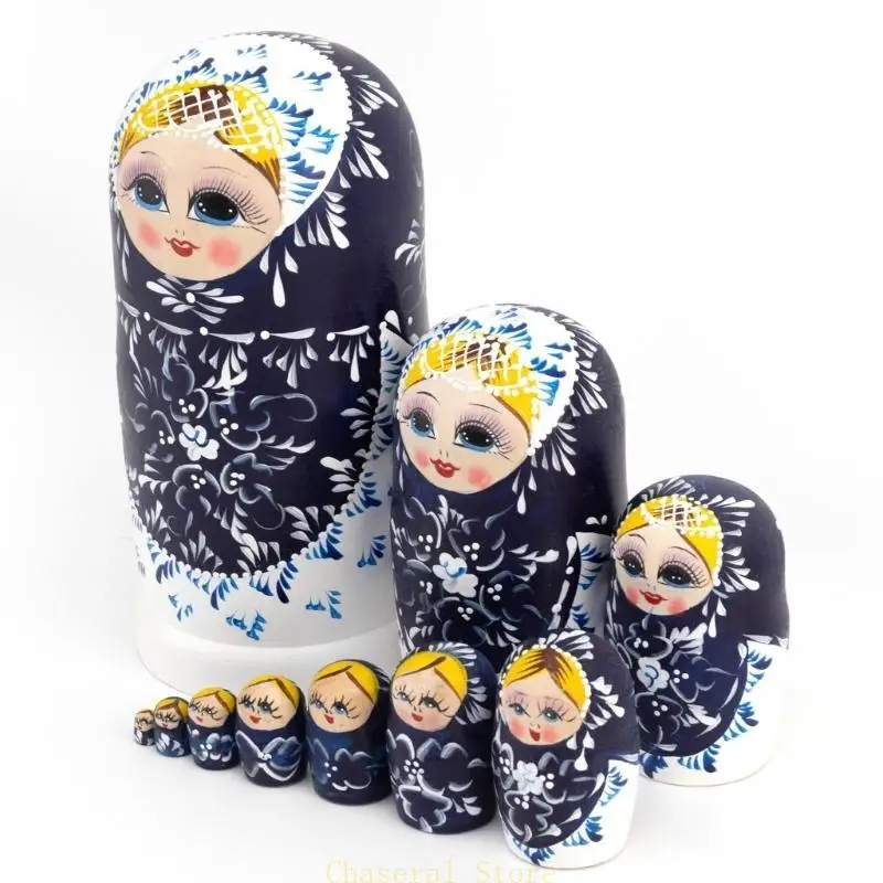 E7ce Matryoshka Dolls Zestaw 10 drewnianych rosyjskich gniazdujących lalek Festiwal Babushka Doll Pamitleir Cultural Gifts pokój