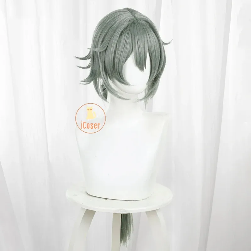 Zenless ゾーンゼロシーザーキングコスプレウィッググレーグリーンポニーテールカレドンの息子アクセサリーハロウィンパーティー女性のための小道具 iCoser