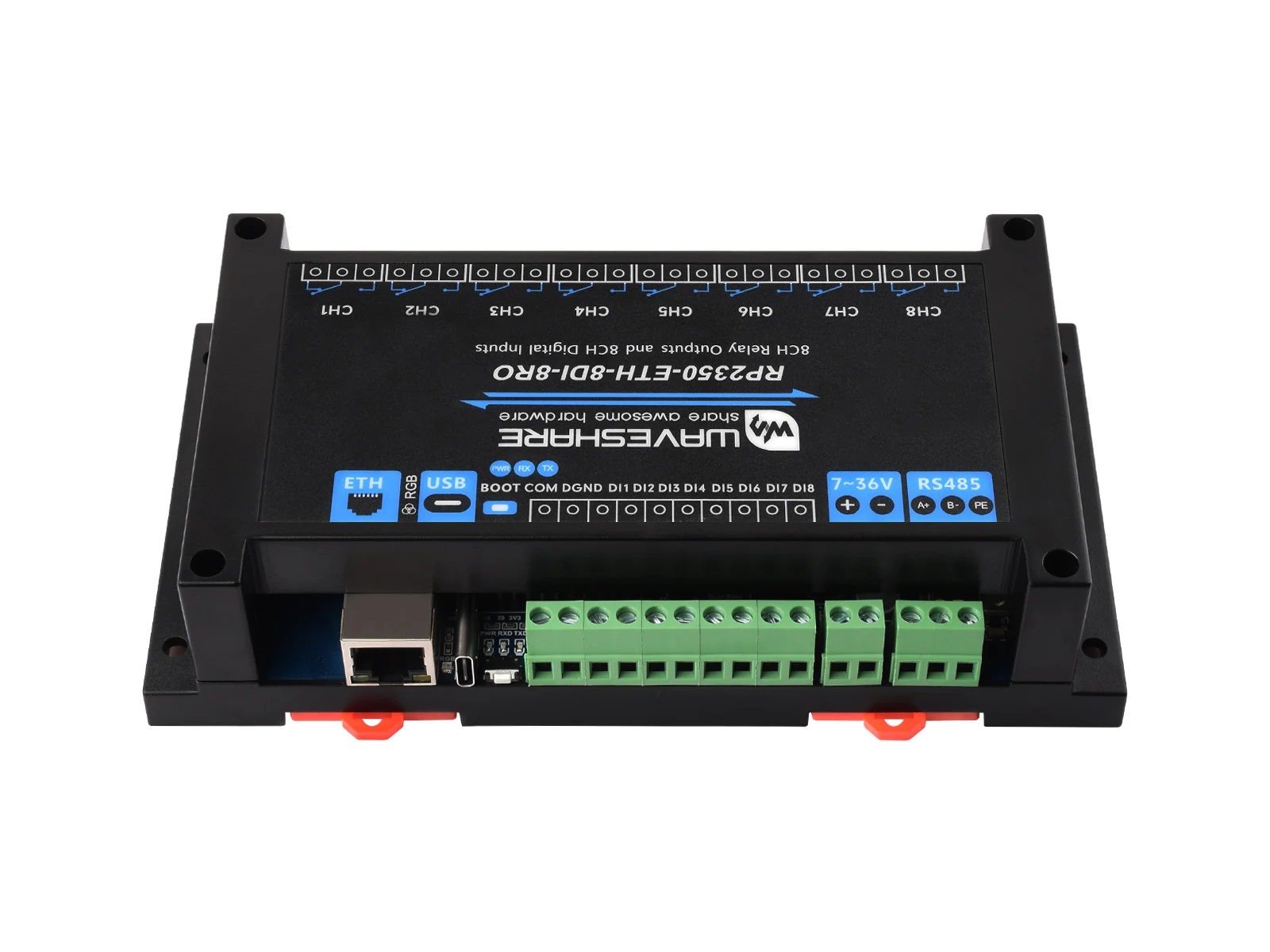 Industrial 8-Channel RP2350 Relay Module, Based On RP2350 Dual-core & Dual-architecture Microcontroller, Supports Digital Input,