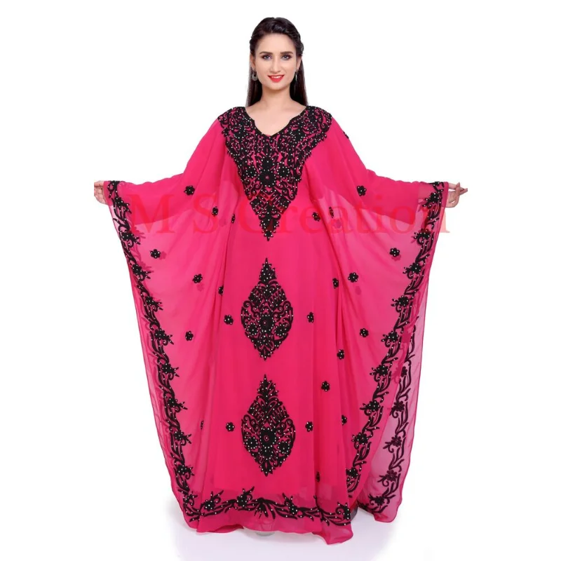 Rose Pink Moroccan Dubai Kaftane Abaya Dress Very Costume Long Evening Dress Trends In Europe and America